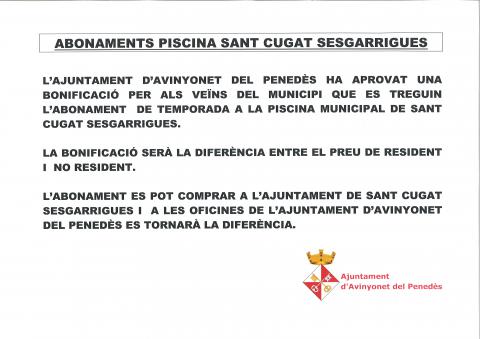 Abonament Piscina Sant Cugat Sesgarrigues