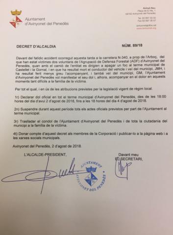 Decret d'alcaldia 89/18