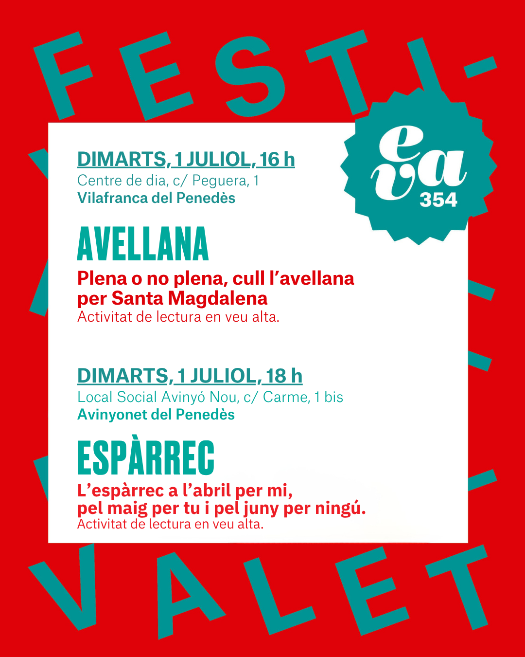 Avinyonet del Penedès acull el Festivalet EVA354 amb una lectura dedicada a l'espàrrec